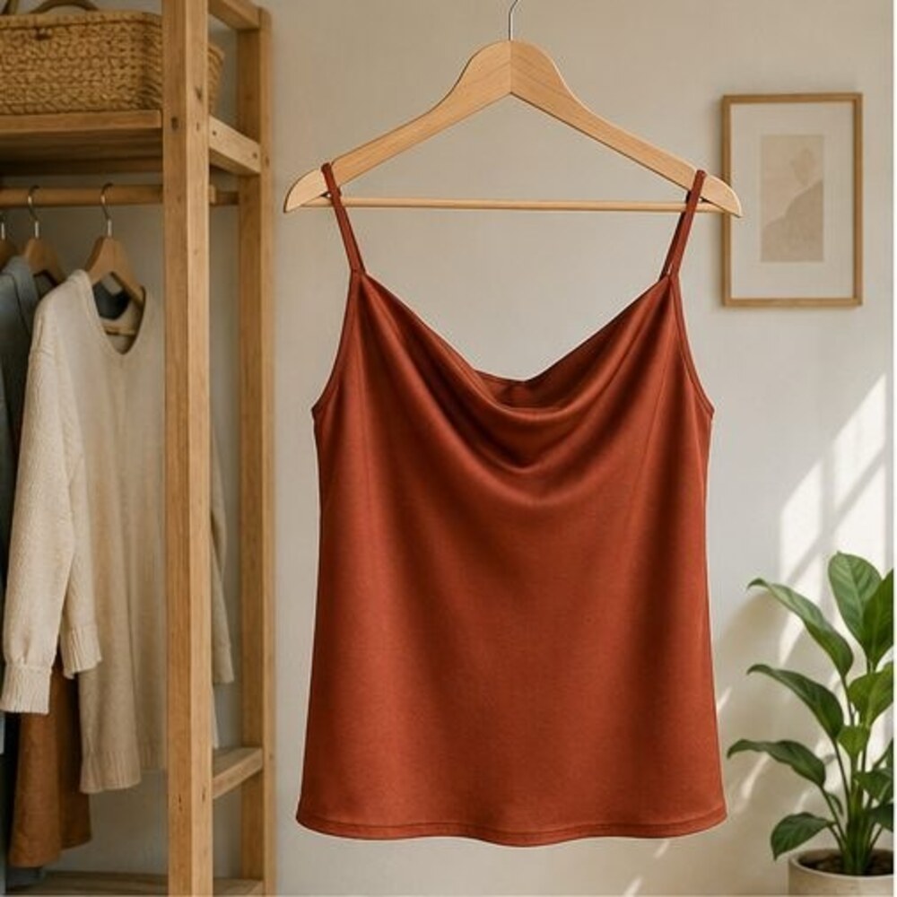 Rust Satin Cowl Neck Top